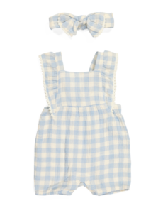 Image of sale on Newborn Girl Gingham Guaze Romper and Headband