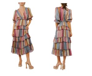Image of sale on Madelyn Stripe Tiered Ruffle Midi Dress