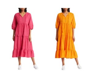 Image of sale on Three-quarter Sleeve Eyelet Maxi Dress