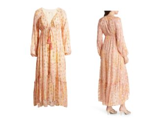 Image of sale on Crissta Metallic Print Long Sleeve Maxi Dress