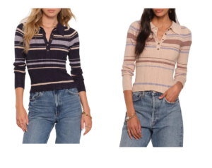Image of sale on Minky Stripe Ribbed Polo Sweaterpure Lined Slipper