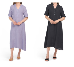 Image of sale on Linen Roll Tab Sleeve Midi Shirt Dress