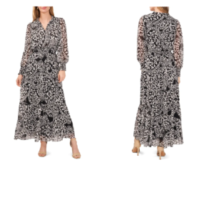 Image of sale on Smocked Waist Long Sleeve Tiered Midi Dress
