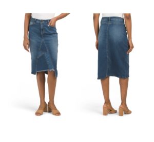 Image of sale on Midi Color Block Denim Skirt 25in