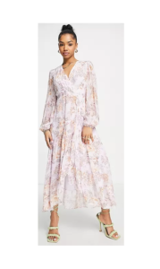 Image of sale on High Low Ruffle Maxi Dress in Purple Floral