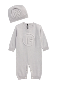 Image of sale on Monogram Wool, Silk & Cashmere Sweater Romper & Hat Set 6m