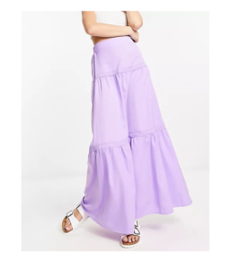 Image of sale on Lola May Tiered Maxi Skirt with Lace Inserts in Lilac