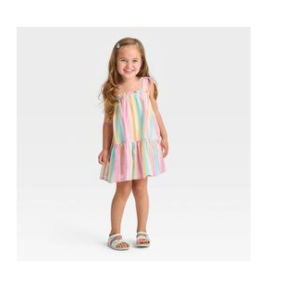 Image of sale on Toddler Girls’ Rainbow Striped Dress – Cat & Jack™ Light Beige