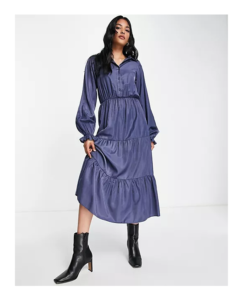 Image of sale on Midaxi Tiered Shirt Dress in Blue