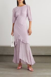 Image of sale on Cheryl Ruffled Metallic Fil Coupé Silk-gauze Midi Dress