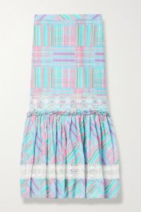 Image of sale on Arla Crochet-trimmed Broderie Anglaise Gingham Cotton Midi Skirt