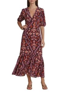 Image of sale on Ester V-neck Puff-sleeve Maxi Dress
