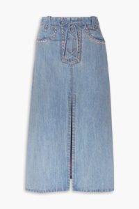 Image of sale on Lace-up Studded Denim Midi Skirt