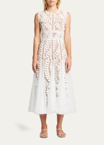 Image of sale on Saba Blanc Floral-appliqué Lace Midi Dress