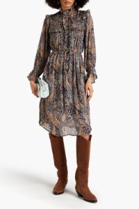 Image of sale on Belted Paisley-print Chiffon Midi Shirt Dress