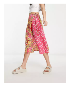 Image of sale on Wednesday’s Girl Multi Floral Print Wrap Skirt in Pink