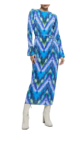 Image of sale on Abstract Print Plissé Long Sleeve Midi Dress
