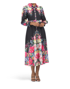 Image of sale on Long Sleeve Floral Maxi Shirt Dress with Belt