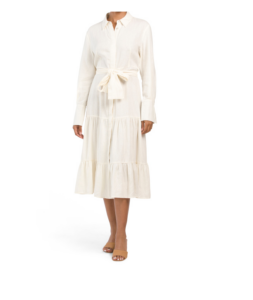 Image of sale on Linen Short Sleeve Maxi Shirt Dress with Fringe Trim