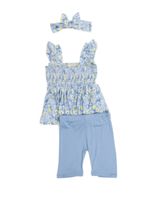 Image of sale on Girl Smocked Top, Bike Shorts and Headband Set