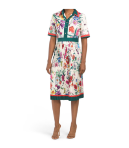 Image of sale on Short Sleeve Floral Pleated Shirt Dress