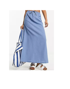 Image of sale on Low Rise Linen Beach Skirt in Blue