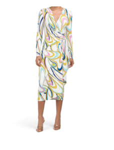 Image of sale on Long Sleeve Abstract Print Midi Dress