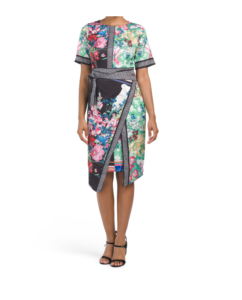 Image of sale on Floral Border Print Wrap Front Midi Dress