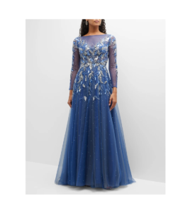 Image of sale on Floral Beaded Sequin A-line Gown