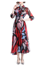 Image of sale on A-line Necktie Midi Dress