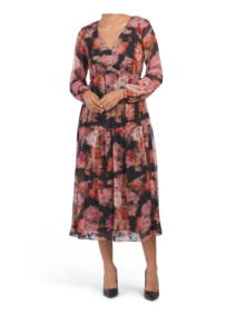 Image of sale on Floral Long Sleeve Tired Midi Dress