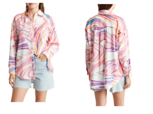 Image of sale on Wave Print Collar Oversize Button-up Shirt