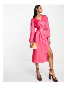 Image of sale on Tie Front Midi Dress in Pink