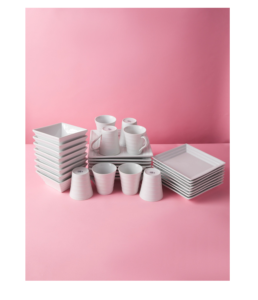 Image of sale on 32pc Porcelain Striped Dinnerware Set