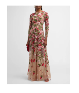 Image of sale on Ava Floral-embroidered 3/4-sleeve Gown