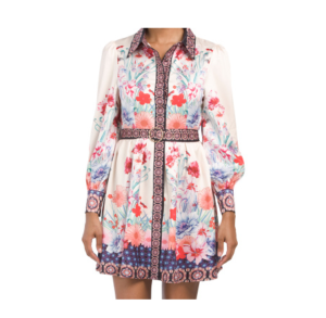 Image of sale on Long Sleeve Floral Shirt Mini Dress with Border Print Detail