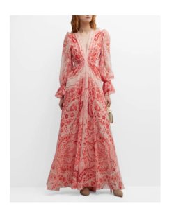 Image of sale on Potpourri Paisley-print Plunging Puff-sleeve Boho Gown