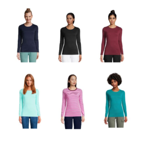 Image of sale on Lands’ End Women’s Cotton Rib Long Sleeve Crewneck T-shirt