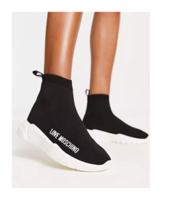 Image of sale on Love Moschino Sock Sneakers with Platform Sole in Black