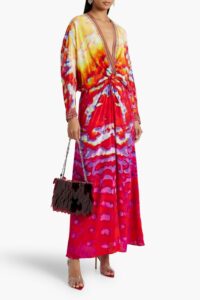 Image of sale on Embellished Printed Silk Maxi Dress