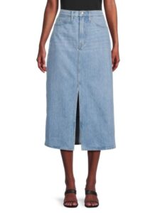 Image of sale on Le Italien Front Slit Midi Denim Skirt