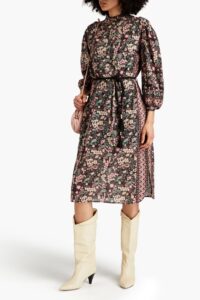 Image of sale on Helena Belted Floral-print Cotton-voile Midi Dress