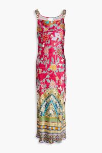 Image of sale on Embellished Printed Silk Midi Slip Dress
