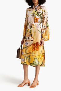 Image of sale on Embellished Printed Silk-twill Midi Shirt Dress