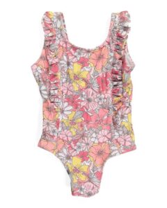 Image of sale on Toddler Girl Floral Rash Guard One-pice Swimsuit