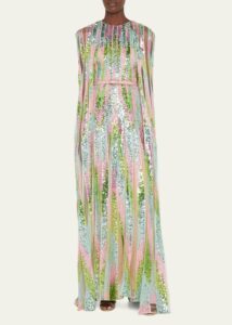 Image of sale on Sequin-embellished Tulle Cape-sleeve Gown