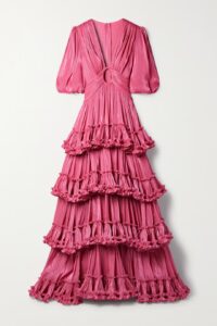 Image of sale on Cutout Ruffled Tiered Metallic Plissé-georgette Gown