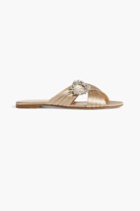 Image of sale on Monroe Crystal-embellished Pleated Silk-satin Sandals