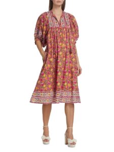 Image of sale on Saffron Cotton Floral Puff-sleeve Dress