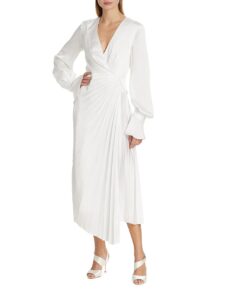Image of sale on Cresta Satin Wrap Midi-dress